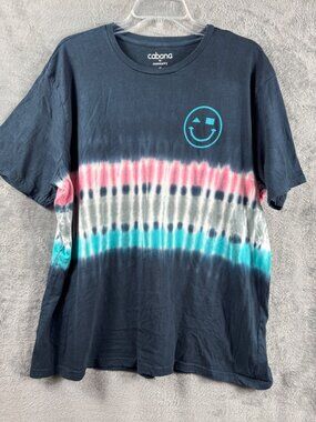 Cabana By Crown & Ivy XL Tie-Dye Cotton T-Shirt With Smiley Face Design